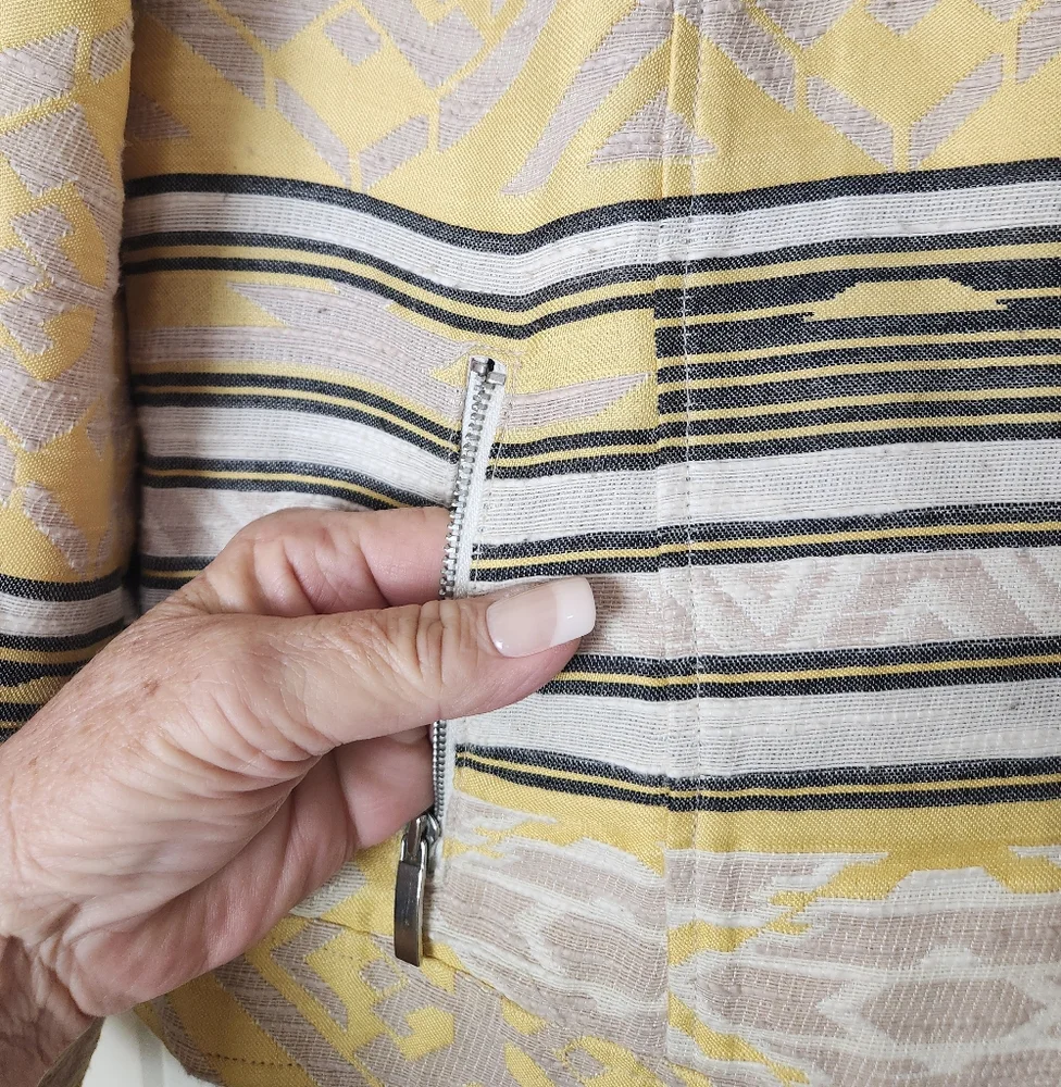 CHICO'S Aztec Southwest Jacquard Moto Western Yellow Black Striped Jacket Sz. M